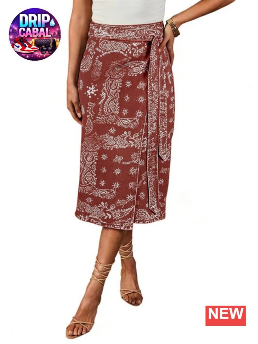 Women's Wrap Denim Midi Skirt High Waist A-Line Jean Skirt Side Tie Knot